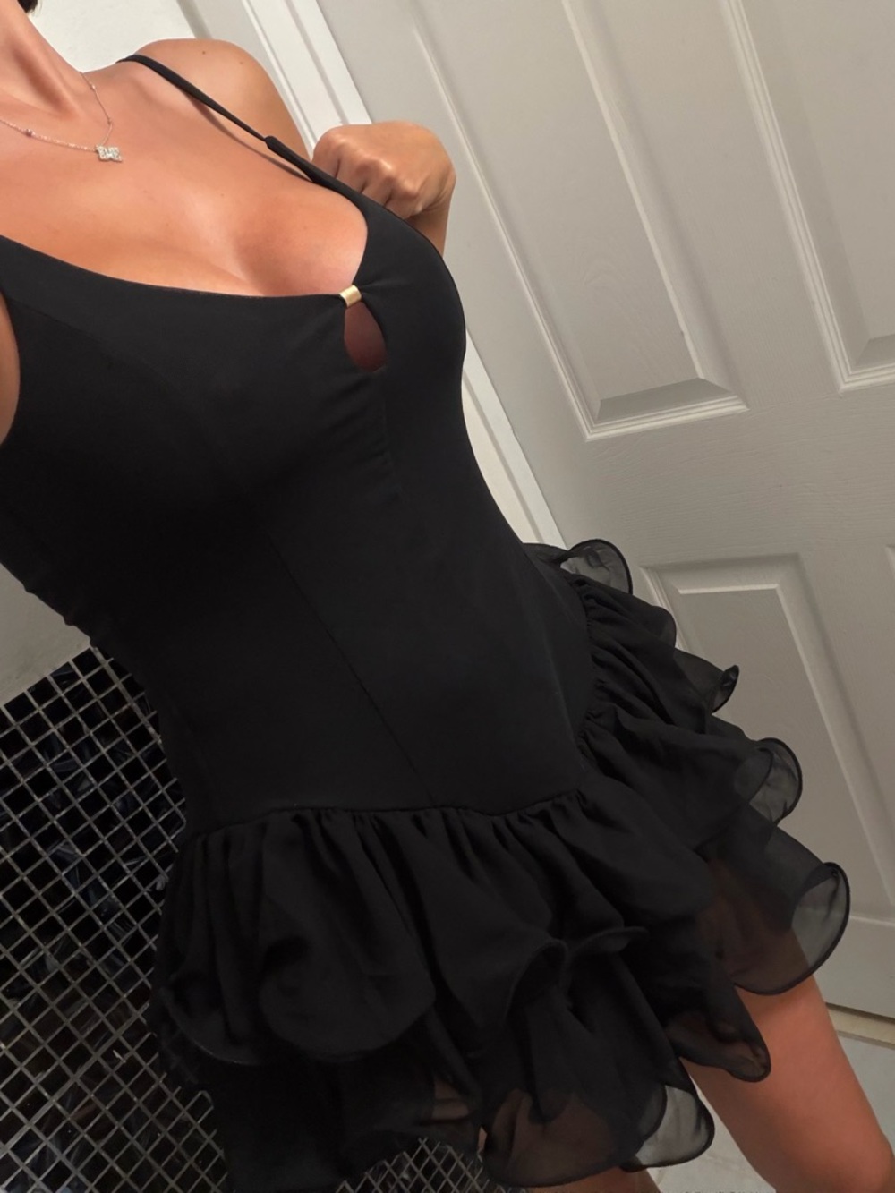 Black Ruffle Mesh Mini Dress M/L Sexy Flowy Party Cocktail MESHKI Style NWT